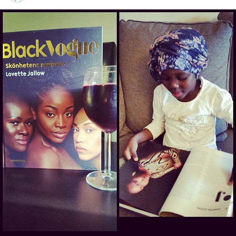 Young Black girl reading Black Vogue skönhetens Nyanser by Lovette Jallow